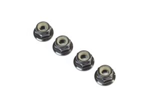 TLR Black Aluminum Flanged Locknut, M4 x 0.7mm x 7mm (4)