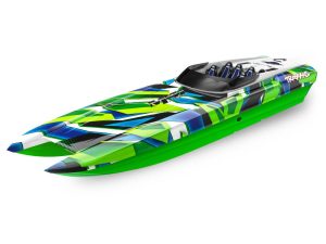 Traxxas DCB M41 Widebody 1:10 40in Brushless Electric Catamaran Race Boat, Green/Red (+ TQi 2-ch, TSM, VXL-6s Marine, Velineon 540XL)