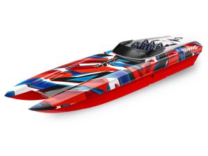 Traxxas DCB M41 Widebody 1:10 40in Brushless Electric Catamaran Race Boat, Red/Red (+ TQi 2-ch, TSM, VXL-6s Marine, Velineon 540XL)