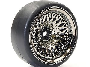 FASTRAX 1/10 (4) DRIFT D1 TYRE w/9MM CLASSIC WHEELS - BLACK CHROME