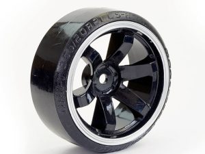 FASTRAX 1/10 STREET/DRIFT TYRE 6-SPOKE WHEEL (6MM OFFSET) - BLACK WITH WHITE TRIM