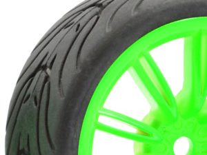 FASTRAX 1/10 STREET/TREAD TYRE 20SP GREEN WHEEL