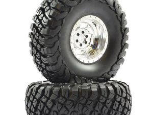 FTX MAULER 2.2" ALL TERRAIN TYRES PRE-GLUED ON CHROME WHEEL (2)