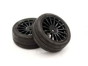Kyosho 1:10 Fazer Pre-Glued 15 Spokes Black Rims Medium Tyres (2)
